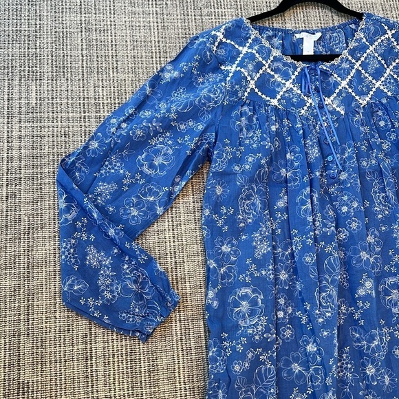 Adonna Blue Toile Nightgown Soft Knit Long Cottage Prairie Long Sleeves Size M - Picture 9 of 11